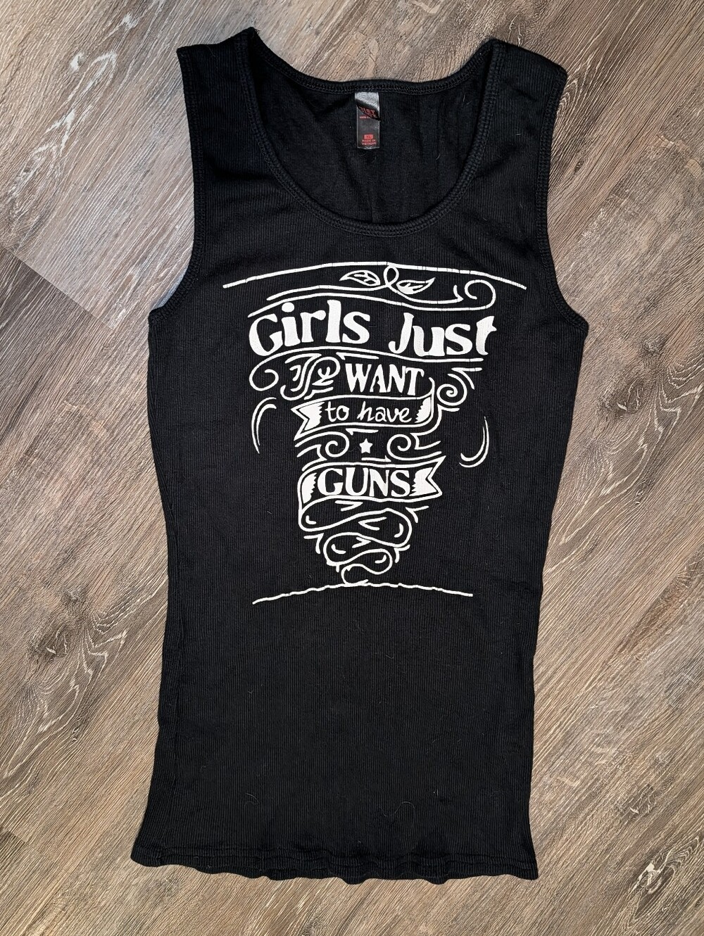 Y2K Black Ribbed Tank with Text - Picture 1 of 4